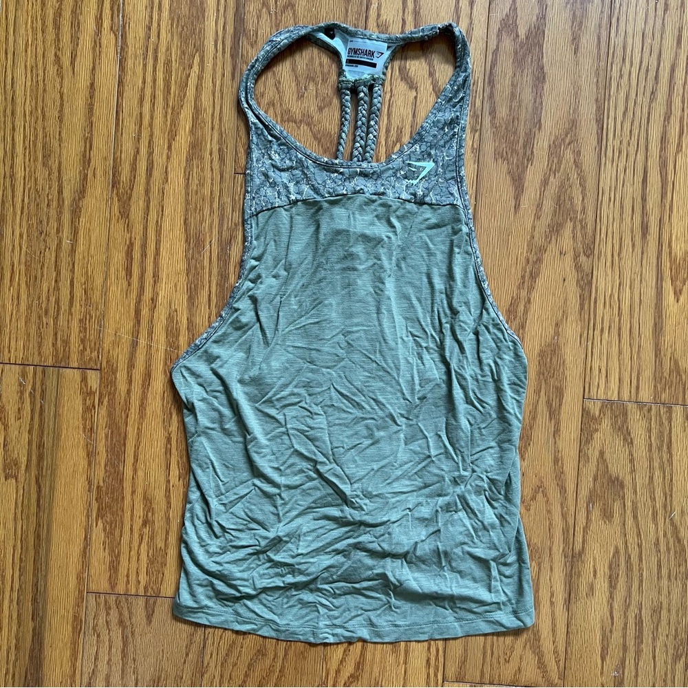 Gym shark women’s Green Ruched Tank Top Shirt drop scoop small s gymshark work